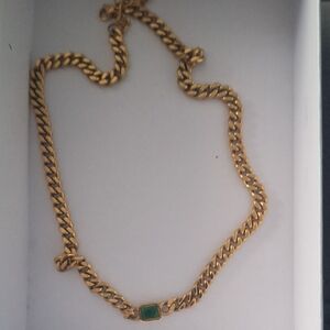 Gold Chain Necklace with Green Accent